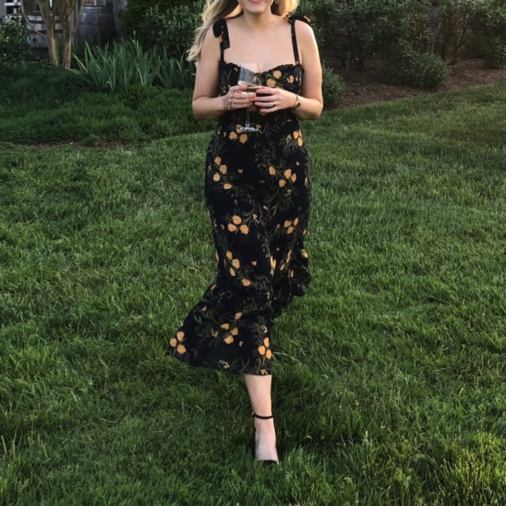 Reformation Navy and Yellow Floral Midi Dress - Picture 12 of 13